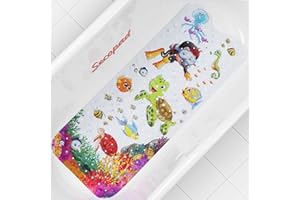 SECOPAD Baby Bath Mat for Tub for Kids, 40in x 16in Non Slip Cartoon Bath Tub Shower Mat Anti Slip with Drain Holes and Suction Cups Machine Washable, Turtle