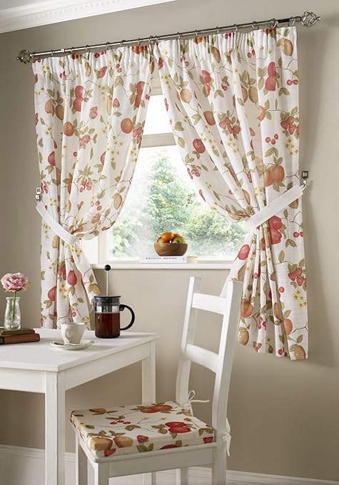Kitchen Ready Made Curtains 46 X 54 Pencil Pleat Top Apple
