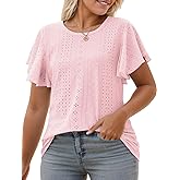 VISLILY Womens-Plus-Size-Summer-Tops Ruffle Short Sleeve T Shirts Crewneck Eyelet Tunics Casual Loose Tee