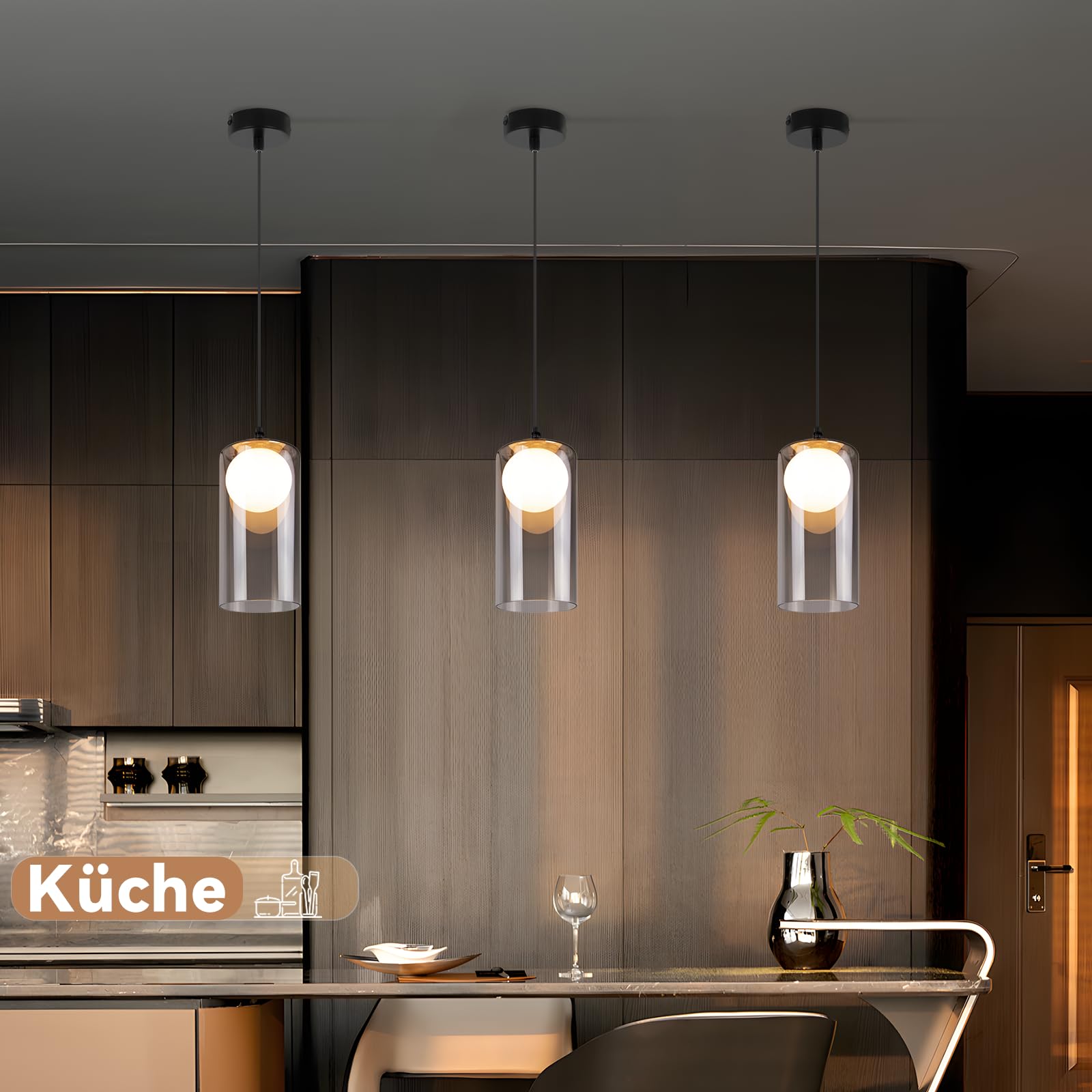 CBJKTX Hängelampe Vintage Pendelleuchte Esstisch - Glas Hängeleuchte G9 1 Flammig Esstischlampe Hängend Schwarz Retro Pendellampe Höhenverstellbar für Wohnzimmer Schlafzimmer (ohne Leuchtmittel) 8