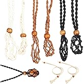 ZHLKHIOP 8 Pieces Crystal Necklace Cage Empty Stone Holder, Adjustable Waxed Cord Jewelry Set - 2 Sizes (Small & Large) in 4 Colors, DIY Crystal Holder Necklace for Women Everyday Wear