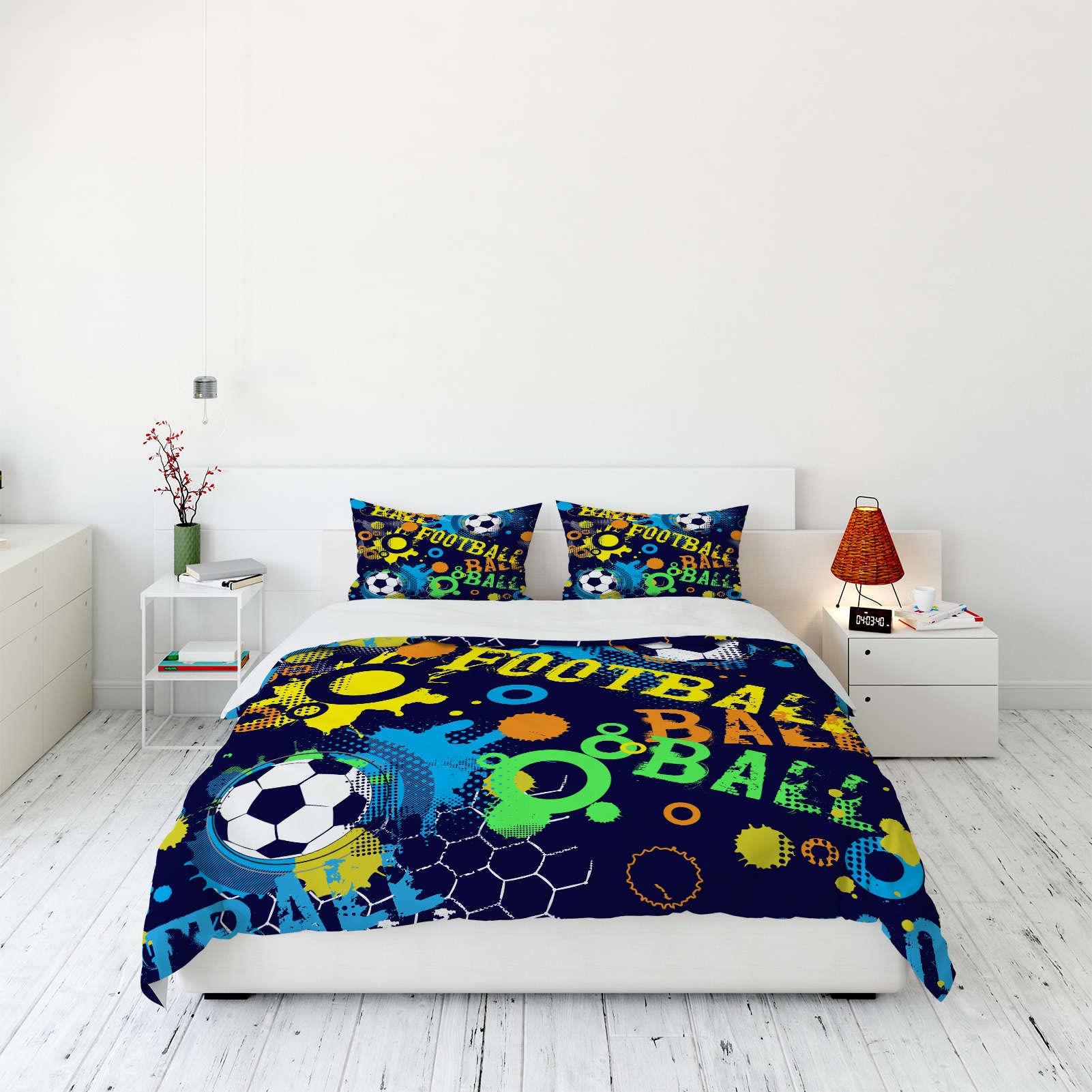 YUANZU Sport Bedding Set Double for Kids Boys Teens Duvet Cover Set 3 Pieces Football Abstract Colorful Printed Soft Microfiber Quilt Cover with Zipper Closure (200 x 200 cm & 2Pillowcase)