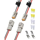 PLUXPAER 10 AWG 2 Pin DTP Connector with 20A 25A Fuses, 2 Way Automotive Waterproof Electrical Connectors, 10 Gauge Cable Wire Male and Female Quick Connect Harness for Car Truck Boat LED-2 Pack