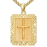 Lattd Cross Necklace 925 Sterling Silver 18K Gold Plated Trendy Square Cross Pendant Dog Tag Pendant for Men Women
