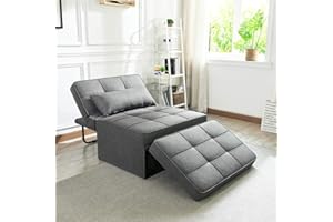 Vonanda Sofa Bed, Convertible Chair 4 in 1 Multi-Function Folding Ottoman Modern Breathable Linen Guest Bed with Adjustable Sleeper for Small Room Apartment,Dark Gray