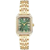 Lancardo Elegant Square Quartz Watch: Womens Bling Gold Tone Case Green Dial Removable Stainless Steel Strap Lady Business Casual Party Dress Wristwatch