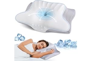 HAMYODO Cervical Neck Pillow Memory Foam Pillows Cooling Pillow for Neck Pain Relief, Ergonomic Orthopedic Neck Support Contour Bed Pillow for Side Back Stomach Sleepers with Washable Ice Silk Pillowcase