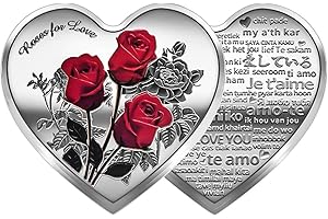 ARNUDOM Heart-Shaped Rose Coin 52 Languages I Love You Collection Challenge Coin Unique Memento Token Valentine's Day Gift to Inspire Him/Her Lucky Coin
