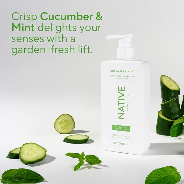NATIVE SHAMPOO AND CONDITIONER CONTAIN NATURALLY DERIVED INGREDIENTS | ALL HAIR TYPE COLOR & TREATED FROM FINE TO DRY DAMAGED, SULFATE & DYE FREE – CUCUMBER & MINT, 16.5 FL OZ EACH (2 PACK)