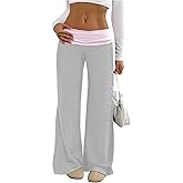 ZAFUL Casual Lounge Yoga Pants for Women Foldover Wide Leg Sweatpants Leggings Y2K Straight Leg Pants