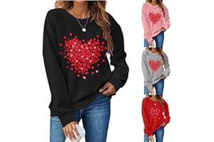 DOLKFU Valentines Day Shirts For Women Fashion Love Heart Graphic Pullover Loose Long Sleeve Casual Sweatshirts