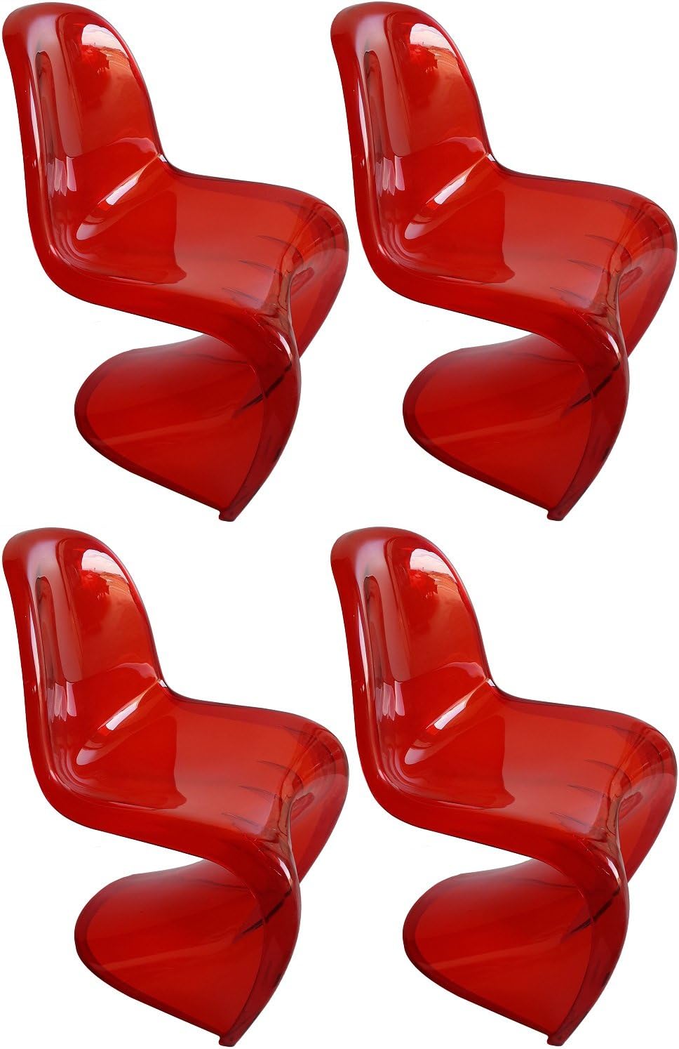 Bienal Panton Style Classic S Style Shape Chair (SET of 4) (Trans Red)