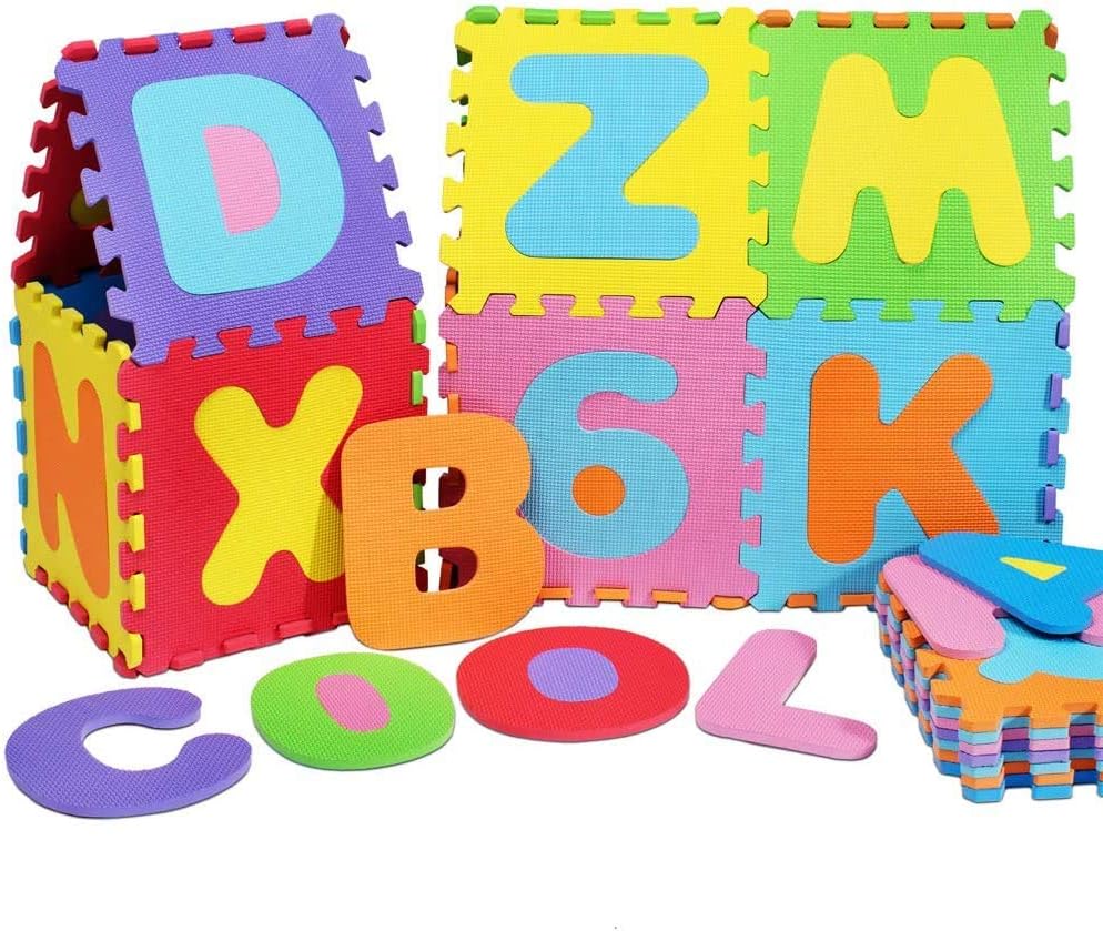 Kangler Kids Foam Puzzle Play Mat (36-Piece Set) 12X12 Inches Interlocking Floor Tiles with Alphabet and Numbers: Toys & Games