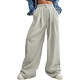 Aleumdr Wide Leg Sweatpants for Women Trendy Fashion High Waisted Drawstring Loose Long Pants with Pockets