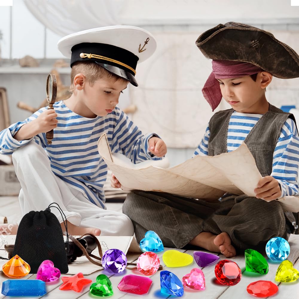 18PCS Diving Gem Pool Toys, Acrylic Big Colorful Diamonds Pirate Treasure Diving Gems Underwater Swimming Toys for Kids Summer Pool Beach Party Favor Games Present