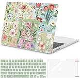 MOSISO Compatible with MacBook Air 13 inch Case 2026 2026 2025 2024-2022 M4 A3240 M3 A3113 M2 A2681, Spliced Flowers Plastic Hard Shell&Keyboard Cover&Screen Film for MacBook Air 13.6 inch Case, Green