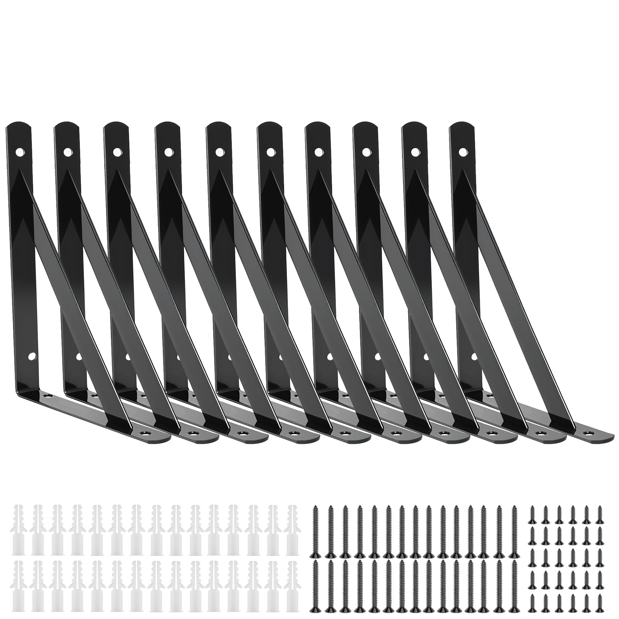 Photo 1 of 10 Pack L 6" x H 4" Heavy Duty Shelf Brackets with Screws Open Floating Shelving Bracket L Brackets Black Metal Shelf Brackets for Shelves, Room, Pantry,Garage