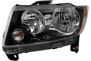 AM AUTOPARTS Driver Side Headlight Assembly Halogen Black Bezel Compatible with 2013-2017 Jeep Compass CH2502246