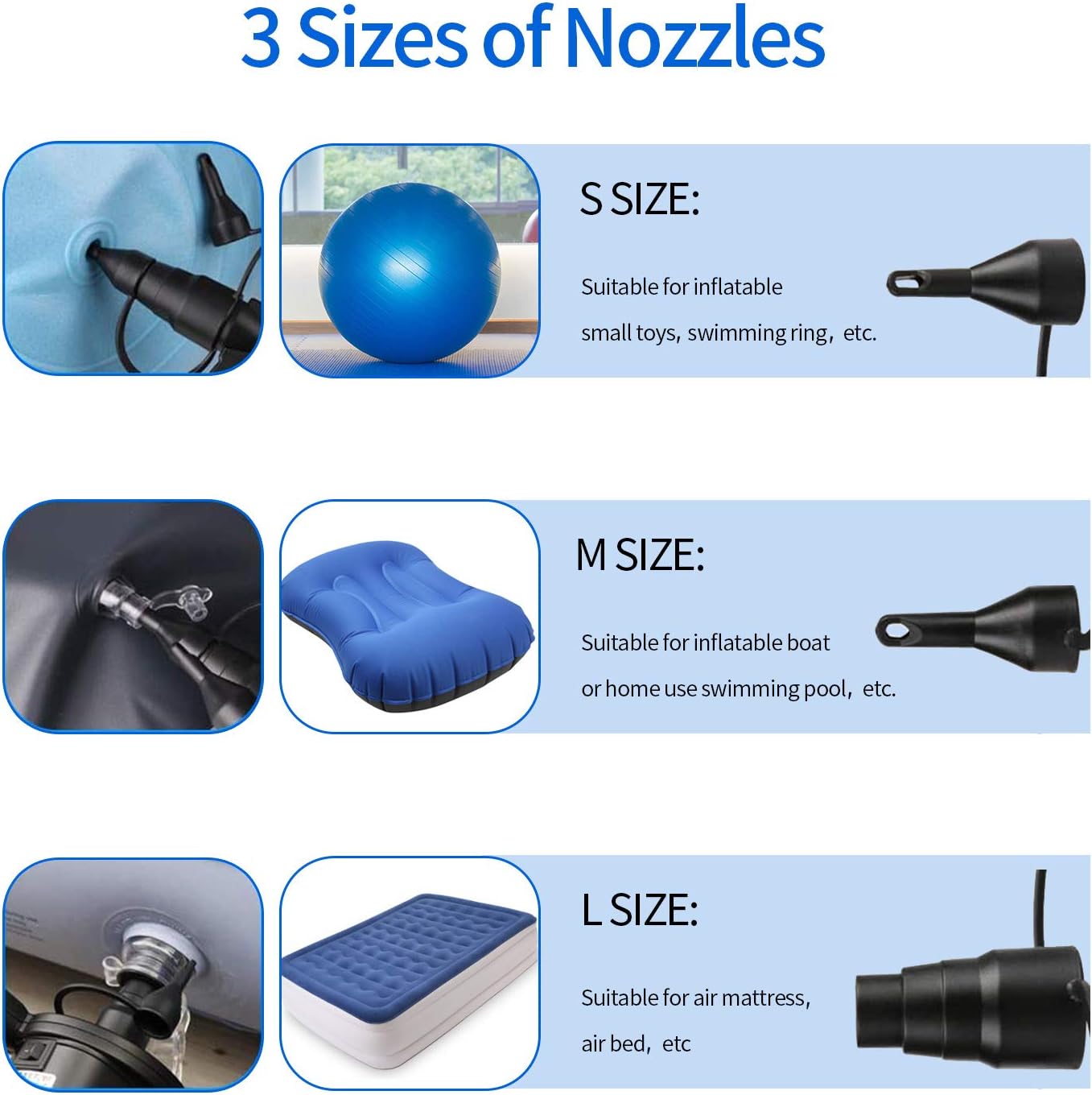 Electric Air Pump, Portable Quick-Fill AC Inflator/Deflator Pumps with 4 Nozzles for Air Mattress Bed Inflatable Pool Boat Raft Toys Swimming Ring, 110V AC/130W: Sports & Outdoors