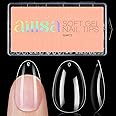 AILLSA Short Almond Nails 504PCS Clear Gel Nails Tips Press on False Soft Nails Tip Full Cover Fake Gelly Nails Tips for Nail Extension DIY Home Salon Gift, 10 Sizes Preshaped Nail Tips