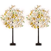 2 Packs 4 FT Artificial Lighted Fall Tree, Timer Function Prelit Fall Decor Warm White Halloween Decorations Home Indoor Decor, 3 Colors