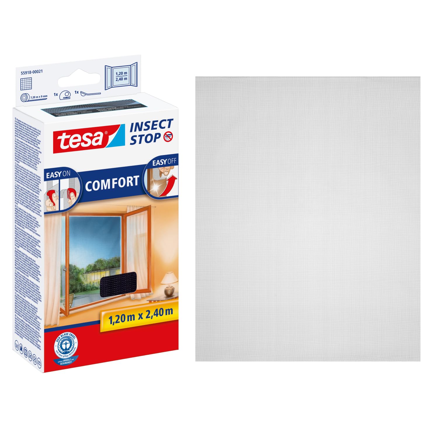 tesa Insect Stop COMFORT for French Windows - Self-Adhesive Hook & Loop No Drill Fly Screen - in Anthracite, 120 cm x 240 cm — image 1