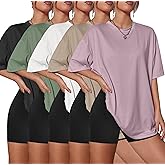 Kinglaman 5 Pack Womens Oversized T Shirts Crew Neck Loose Fit Short Sleeve Tshirts Summer Workout Plus Size Tee Tops