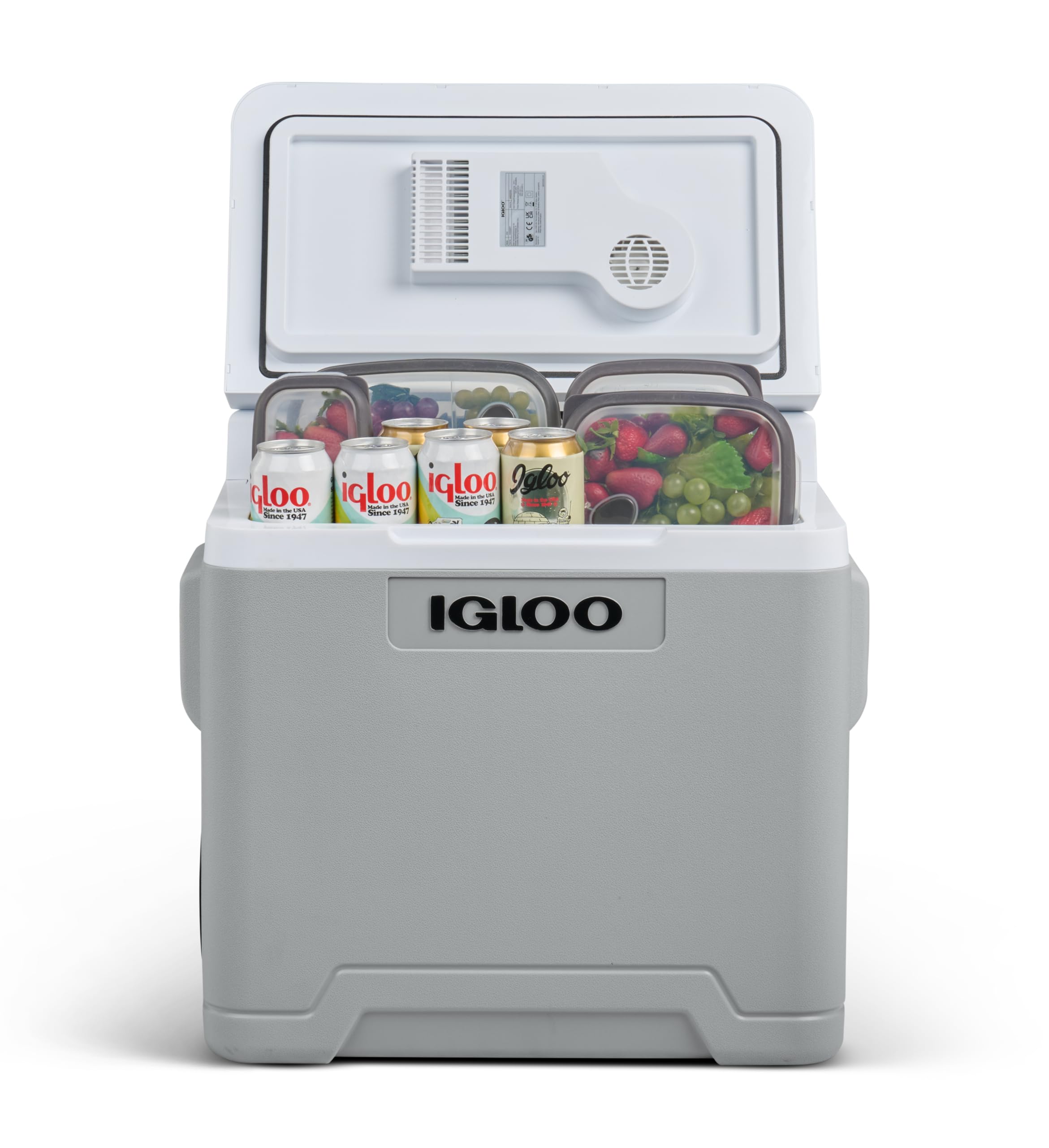 IGLOO IE42 elektrische Kühlbox, 12V und 230V, 42L - kompakter Mini-Kühlschrank für Auto, Camping, Urlaub, Boot, Festivals - mit Rollen und Teleskopgriff, praktischem Kabelfach und Eco/Max Modus 2