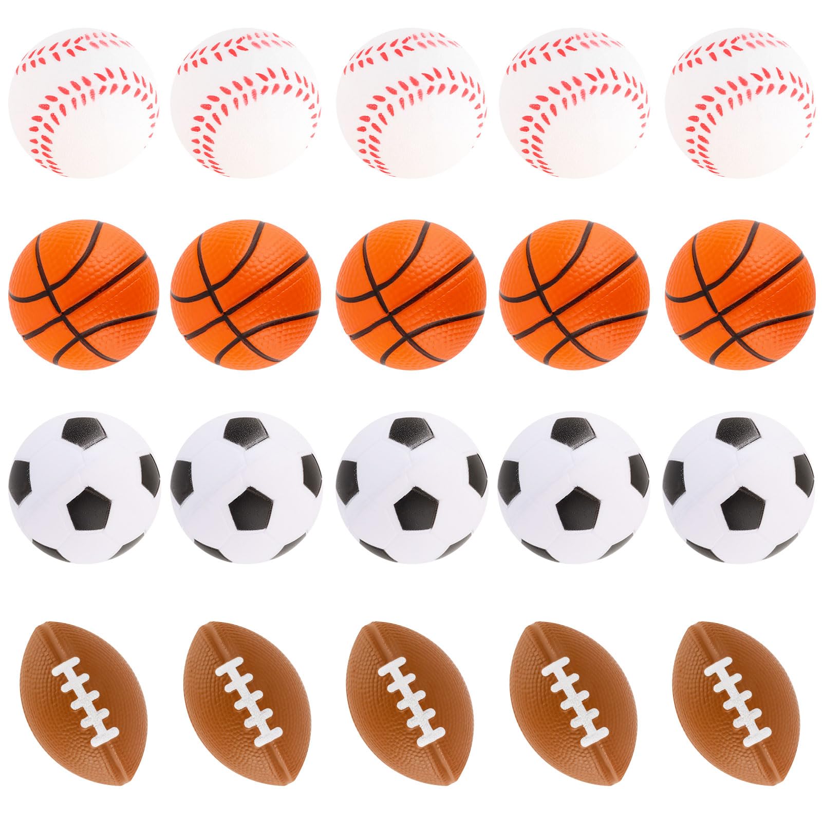 Mini Sport Stress Ball 20 Packs Sport Party Supplies Small Foam Squeeze Anxious Toy Baseball Basketball Football Soccer Squishy Ball for Kids School Carnival Reward Sport Party Decorations