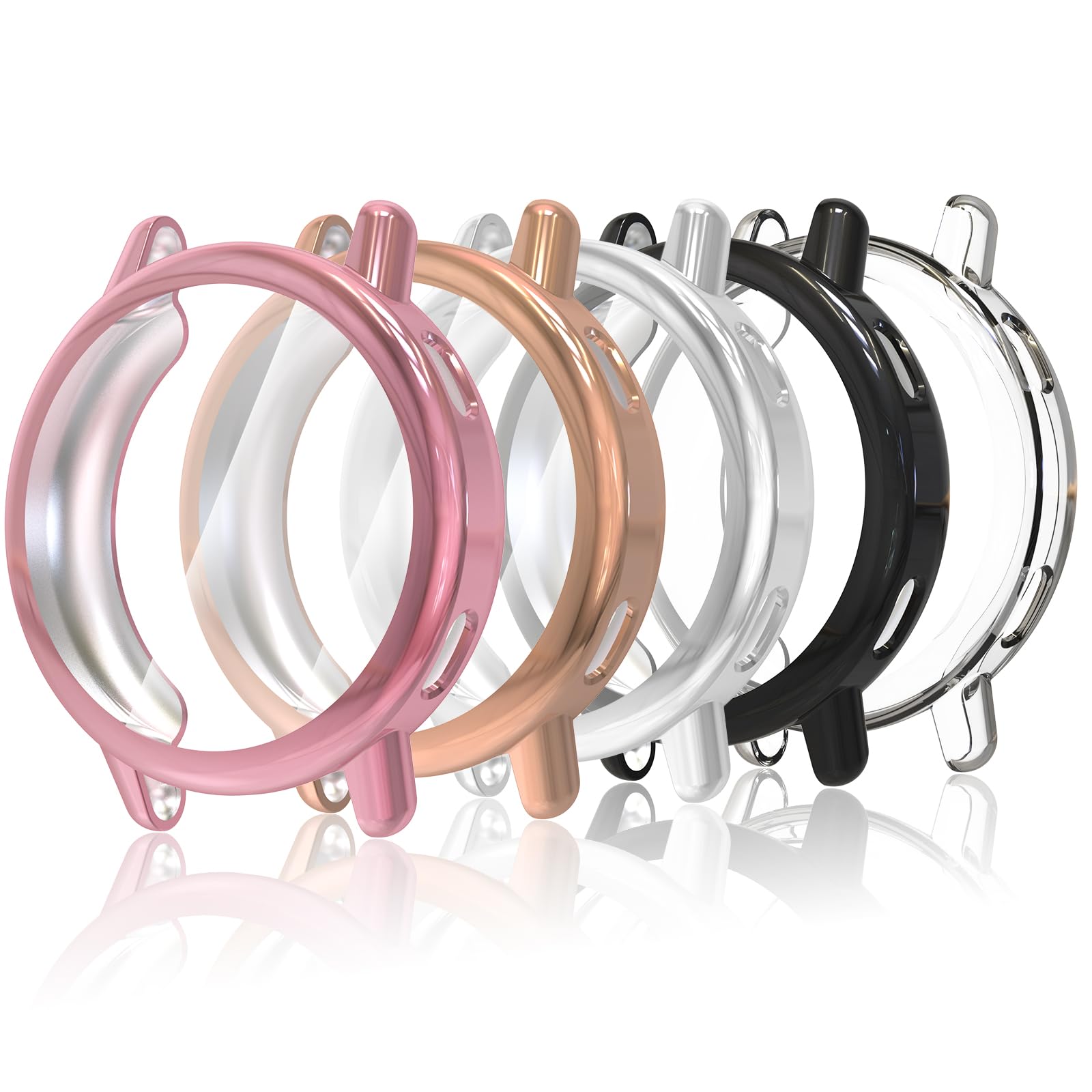 Simpeak 5-Pack Soft Screen Protector Bumper Case Compatible with Garmin Vivoactive 5 Smartwatch, Full Protection, Rose Pink/Clear/Silver/Black/Rose Gold