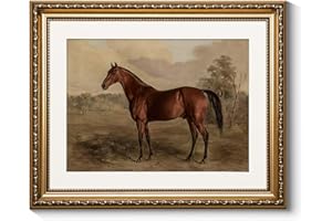 ARPEOTCY Vintage Gold Framed Horse Wall Art, Bedroom Bathroom Living Room Classic Horse Picture Wall Decor, Canvas Prints, Antique Picture Frame Rustic Paintings Home Farmhouse Decor, 13x16 Inch