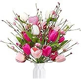 Lalune Duciel Artificial Flowers Tulips Fake Flower with Love Heart Bouquet Bulk for Home Kitchen Dinner Table Decor Porch Patio Decor