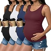 Ficerd 4 Pack Women's Maternity Tank Tops Sleeveless Side Ruched Top Crew Neck Casual Pregnancy T-Shirts Summer Basic