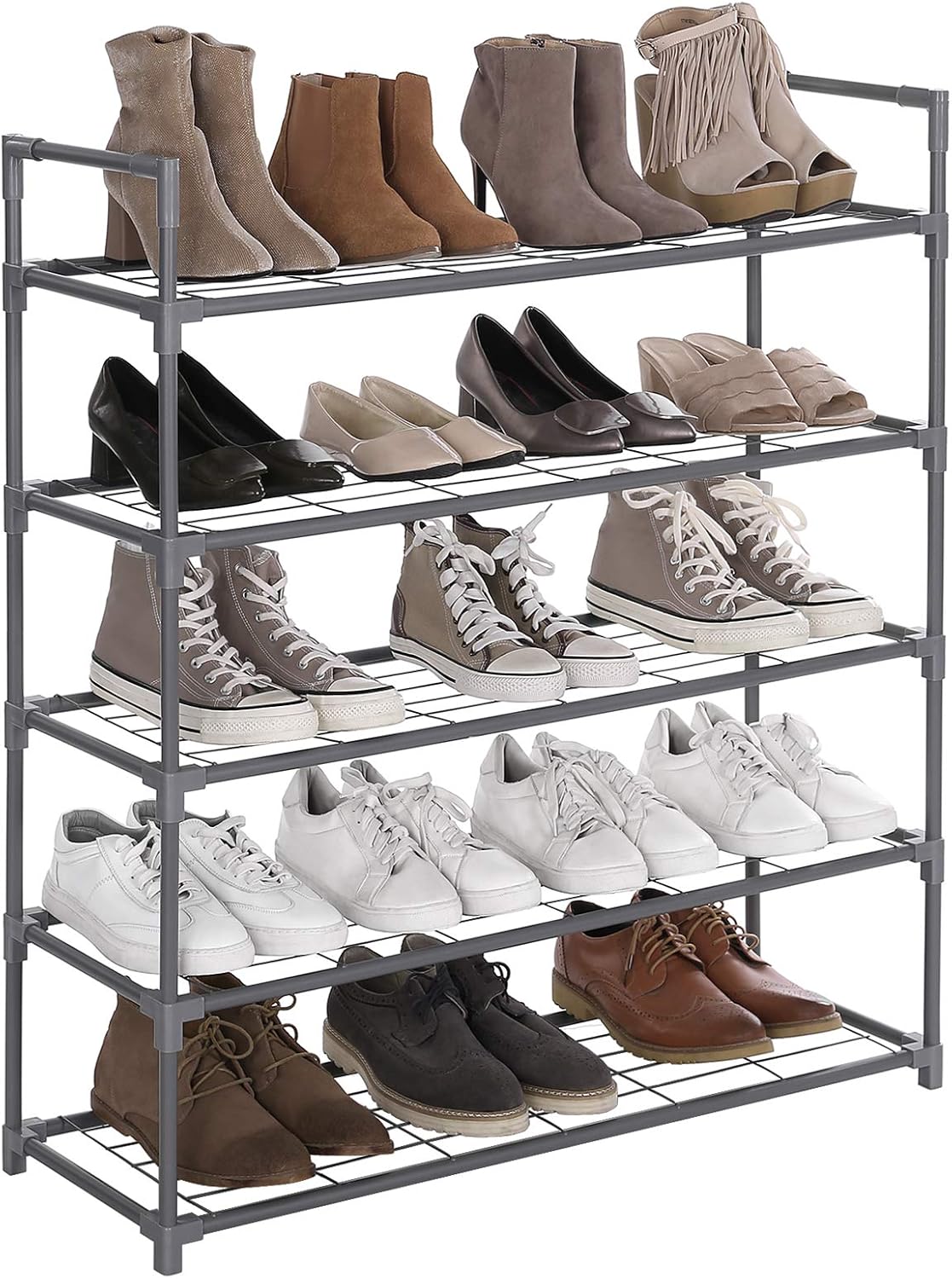 black shoe racks for entryway on 36 X 11 2 X 37 8 Inches Entryway Black Ulsm05bk Songmics 5 Tier Shoe Rack Metal Shoe Shelf Hallway And Cloakroom Storage Organizer Hold Up To 25 Pairs Shoes For Living Room Shoe Organizers