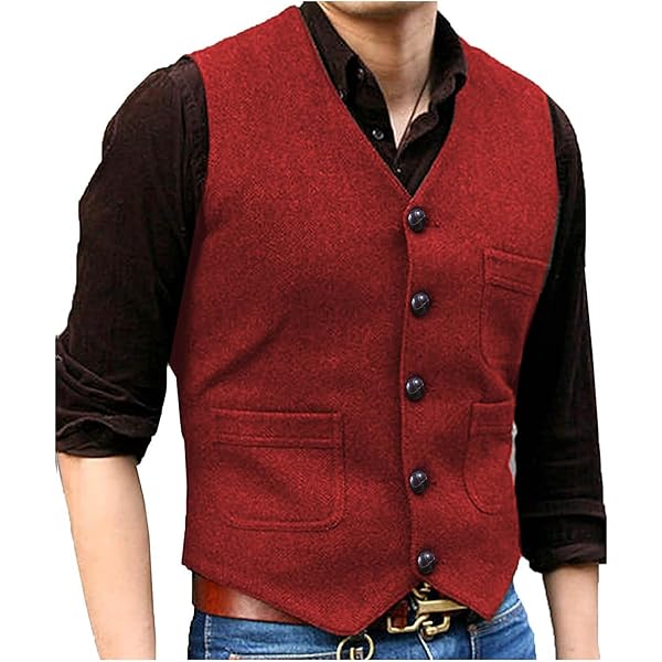Chaleco De Hombre De Tweed Con Estampado De Espiga - Estilo Retro Vintage, Ideal Para Caza, Bodas O Looks Casuales Elegantes (Tallas S A 3XL)
