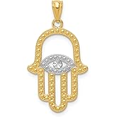 14k Yellow and Rhodium Gold Hamsa Pendant with Evil Eye Symbol, Spiritual Protection Amulet Necklace, Religious Talisman for Men and Women, Middle Eastern Faith Jewelry Charm, Unisex Gold Hand