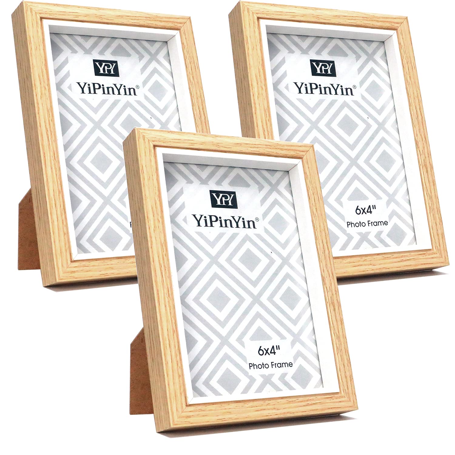 6 x 4‘’Wooden White Two Tone Picture Frame,Set of 3 4 x 6‘ Wooden Boxed Photo Frame in Perspex Window for Desktop or Wall Mount Oxford Premium Modern Thin Picture Frame