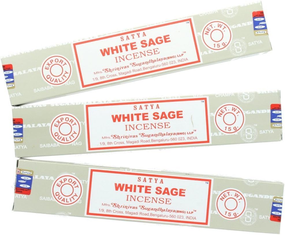 Satya Nag Champa White Sage Incense Sticks - 3 Packs, Hand Rolled