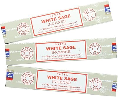 Satya Nag Champa White Sage Incense Sticks - 3 Packs, Hand Rolled