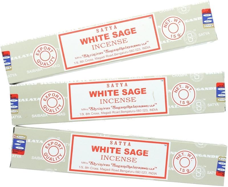 Satya Nag Champa White Sage Incense Sticks - 3 Packs, Hand Rolled
