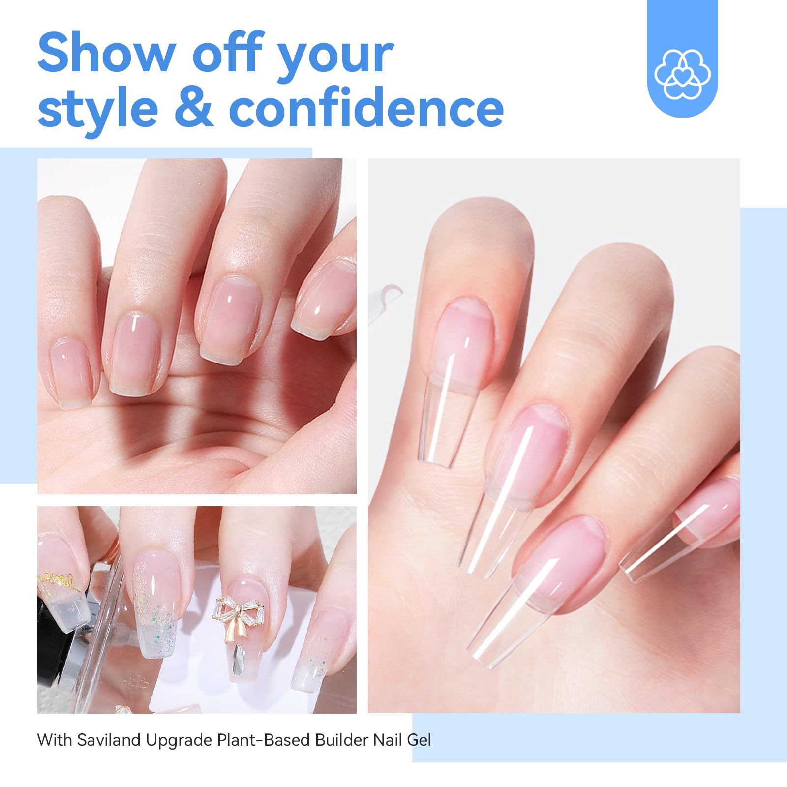 SAVILAND Clear Builder Nail Gel Kit in a Bottle: 3 Pcs 15ml Vitamin E Ingredient Builder Nail Gel Base & Top Gels with Castor Oil Hard Gels for Nails Strengthener Extension Repair Nail Art Home Salon - Image 7