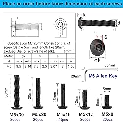HanTof 100PCS Button Head Hex Socket Cap Screws