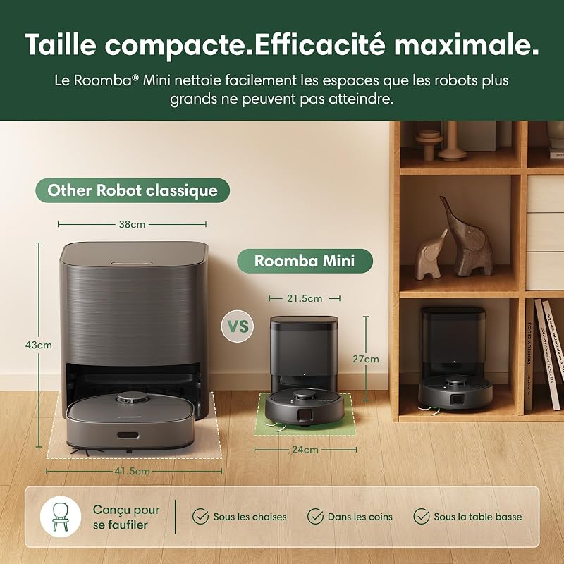Roomba Mini Robot aspirateur et Laveur + Base AutoEmpty, Noir
