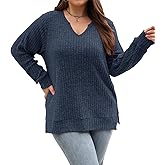 Gloria&Sarah Women's Casual Long Sleeve V Neck Lightweight Knitted Sweaters Loose Fit Plus Size Tunic Tops L-4XL