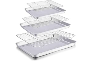 TeamFar Baking Sheet with Rack Set, 20’’ & 16’’ & 12½’’, Stainless Steel Cookie Sheet Baking Pans with Cooling Roasting Racks, Non Toxic & Rust Free, Mirror Finish & Dishwasher Safe - 6 Pieces