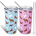 Umigy 2 Pieces Christmas Horse Tumblers 20 oz Horse Stainless Steel Cups with Lids Straw and Straw Brushes Horse Lovers Gifts for Women Girls Insulated Travel Horse Coffee Cup Bulk