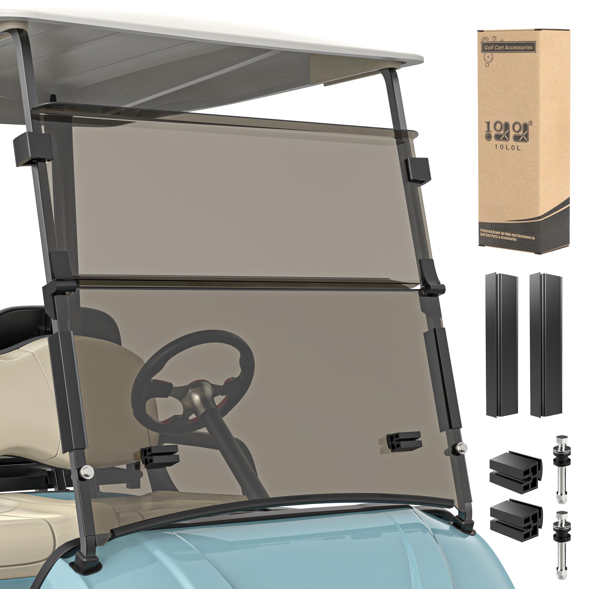 Photo 1 of 10L0L Golf Cart Windshield for Yamaha Drive 2 2017-Up, Clear/Tinted Folding Windshield with All Heavy Duty Clips, PC Material, Anti-UV & Impact Resistant - Easy Install (Fits Gas/Electric Models)