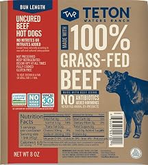 Teton Waters Ranch Bun Length Uncured Beef Hot Dogs, 100% Grass-Fed Beef, Fully Cooked, No Antibiotics or Hormones, Certified