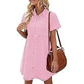 LookbookStore Women's Short Sleeve Button Down Flowy Tiered Babydoll Denim Dress