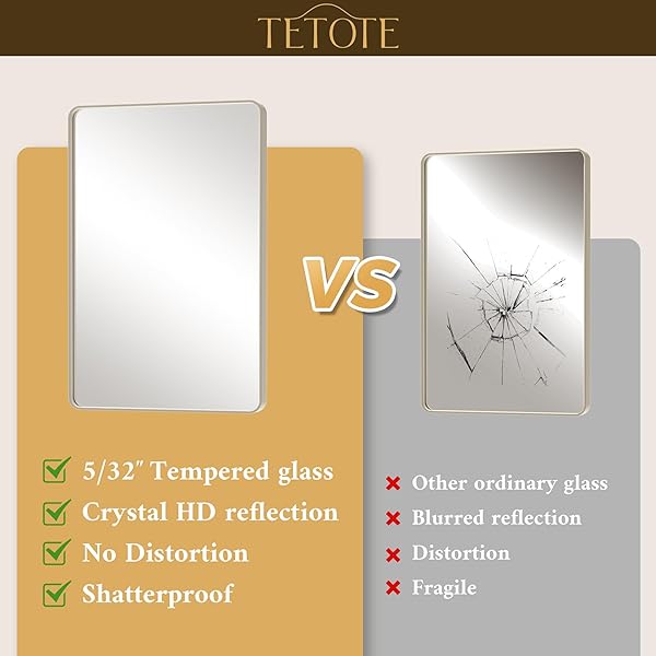 TETOTE BRUSHED NICKEL MIRROR 16 X 20 BRUSHED NICKEL METAL FRAMED BATHROOM MIRROR, TEMPERED GLASS, MODERN FARMHOUSE WALL MOUNTED MIRROR FOR DECORATIVE(HORIZONTAL/VERTICAL)